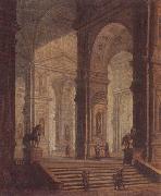 unknow artist The interior of a classical building,with soldiers guarding the entrance at the base of a set of steps Spain oil painting artist